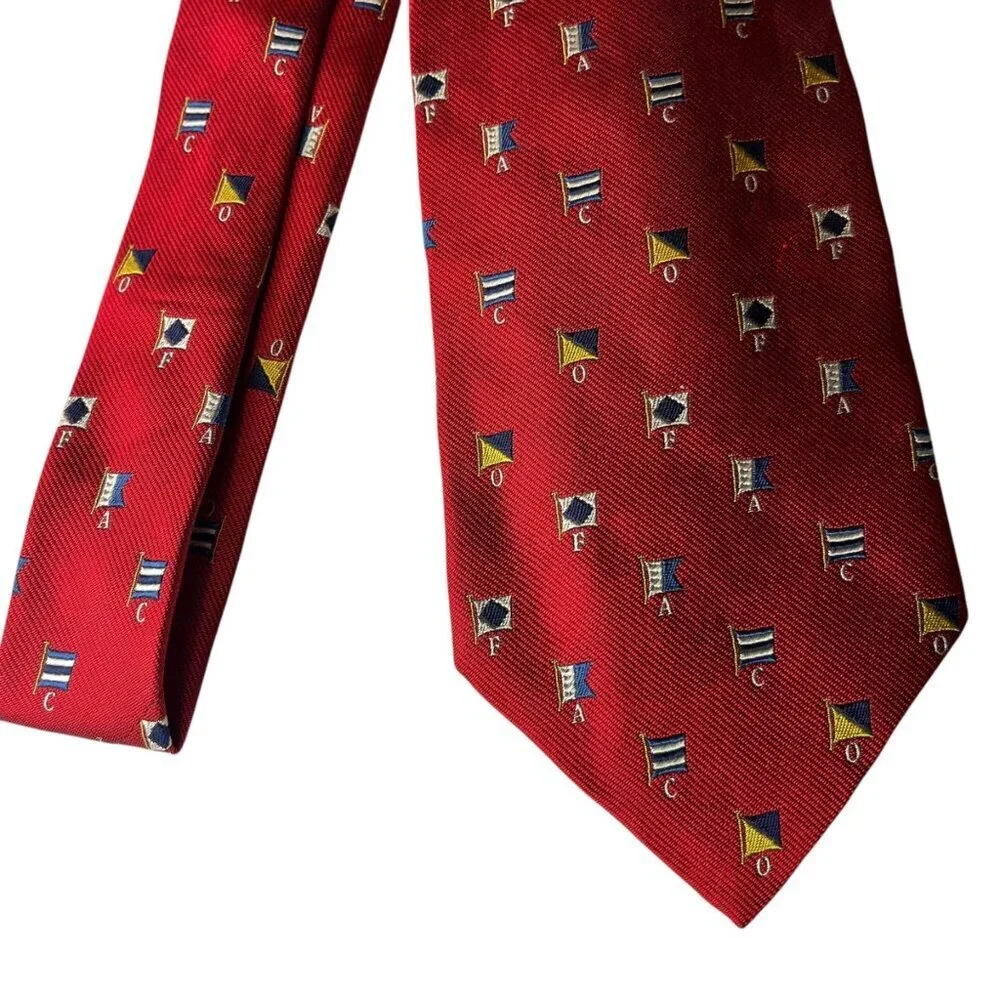 Faconnable Tie 100% Silk Men Necktie Multicolor Flag Red 59